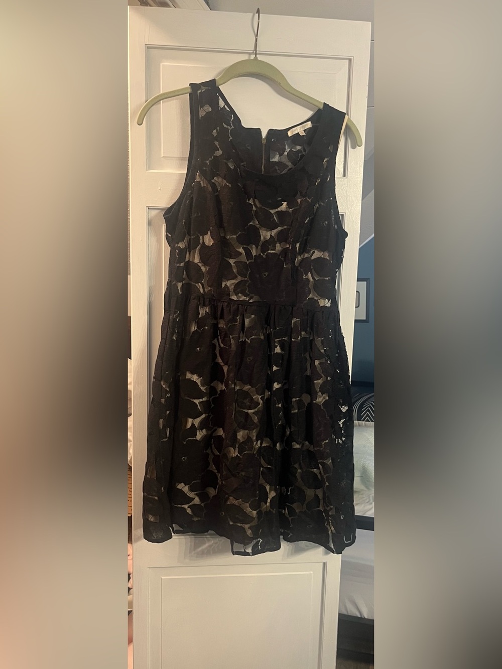 just ginger Black Floral Lace Overlay Fit-and-Flare Dress